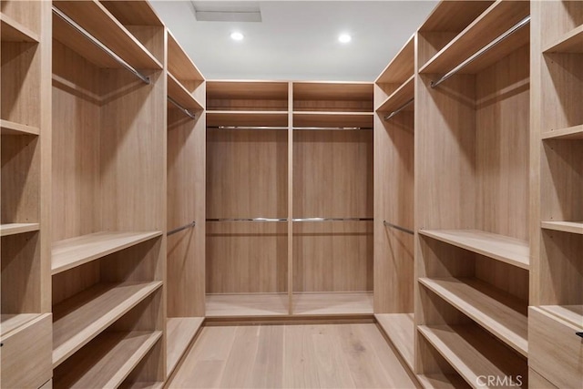 walk in closet with light wood-type flooring