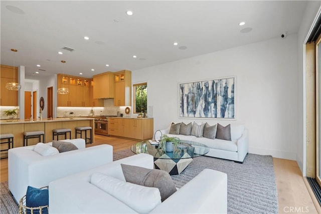 living room with light wood-type flooring