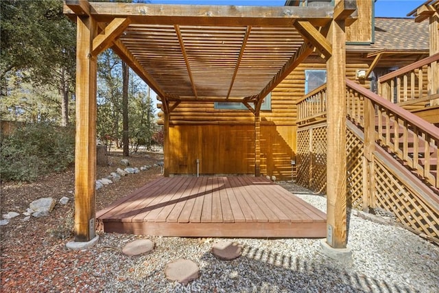 wooden deck with stairs and a pergola