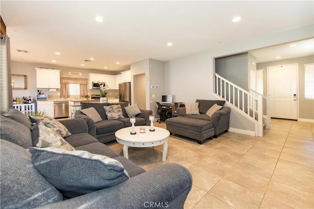 view of tiled living room