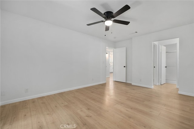 unfurnished bedroom featuring light hardwood / wood-style floors and ceiling fan