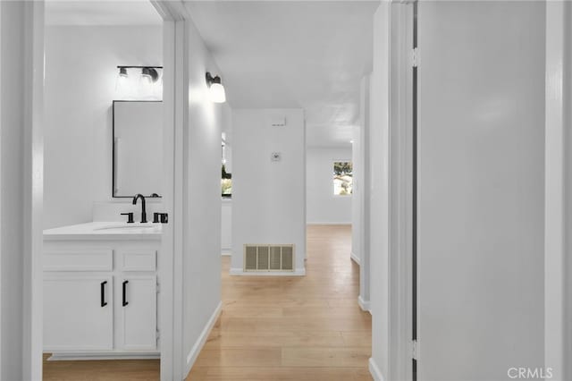 bathroom with hardwood / wood-style floors and vanity