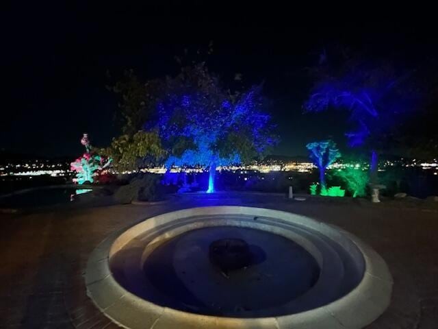 view of pool at night