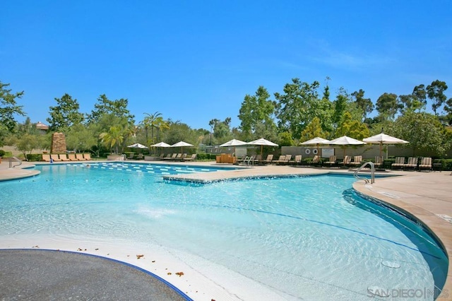 view of pool featuring a patio