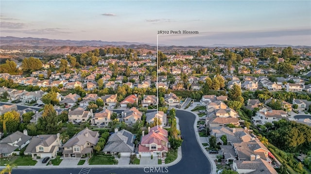 view of aerial view at dusk