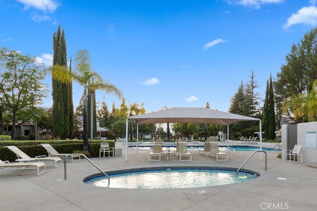 view of swimming pool featuring a patio