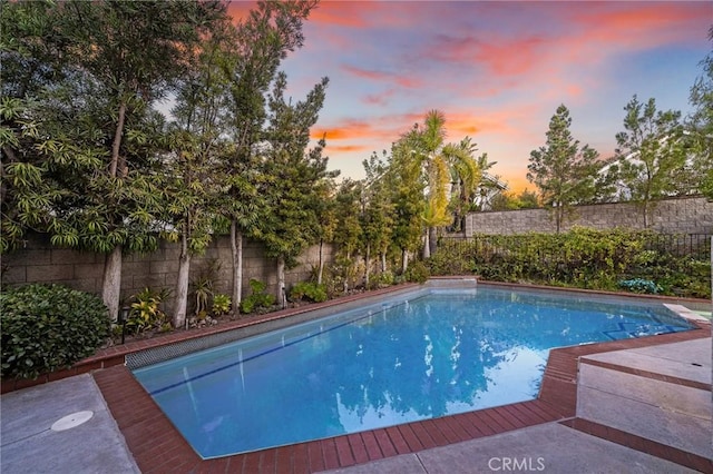 view of swimming pool with a fenced backyard and a fenced in pool