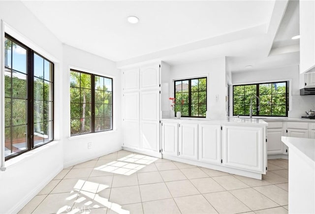 interior space with a healthy amount of sunlight, light tile patterned floors, and sink