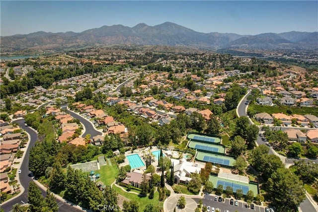 aerial view featuring a residential view and a mountain view