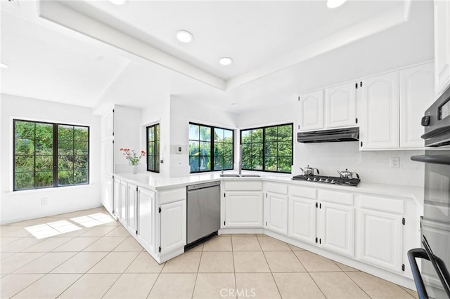 kitchen featuring white cabinets, appliances with stainless steel finishes, and a healthy amount of sunlight