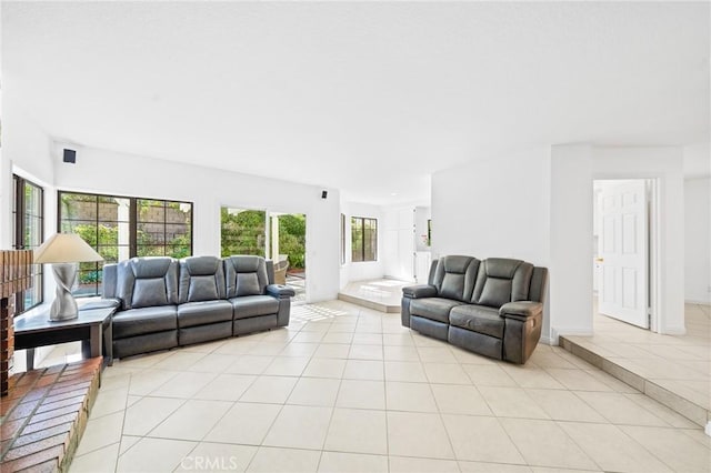 living room with light tile patterned floors