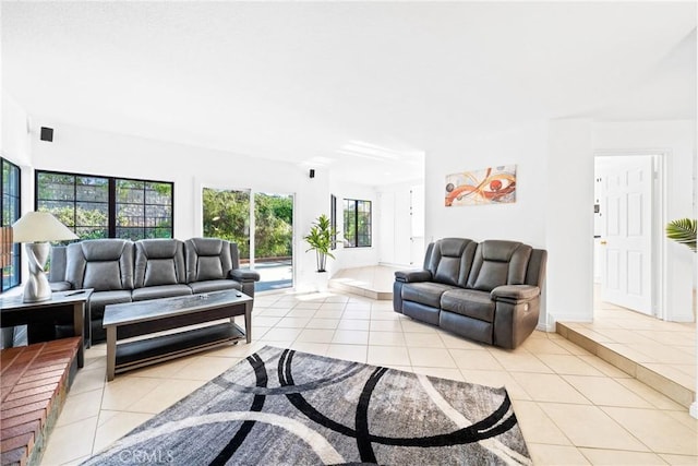 living area with light tile patterned floors