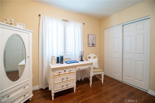 home office featuring dark hardwood / wood-style floors