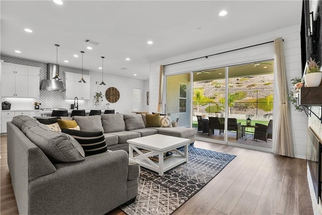 living room featuring light wood-type flooring