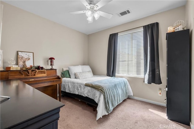 bedroom featuring carpet flooring and ceiling fan