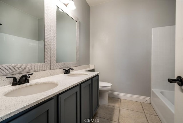 full bathroom featuring tile patterned floors, vanity, toilet, and shower / tub combination