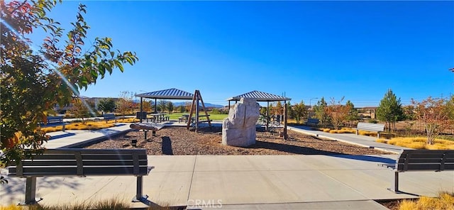 view of jungle gym featuring a gazebo