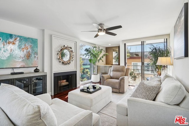 living room with ceiling fan