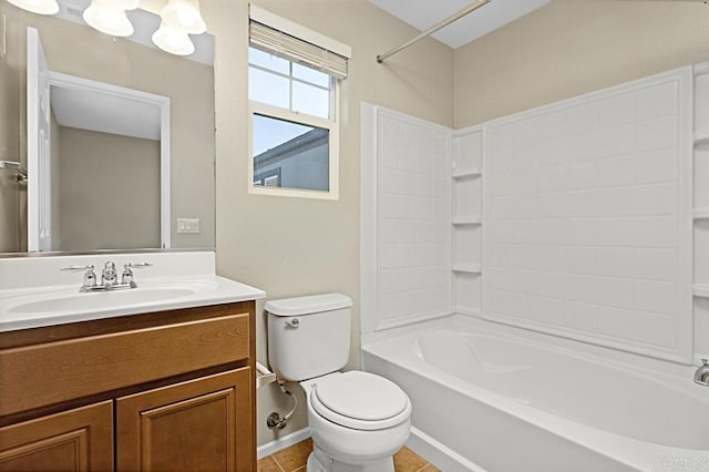 full bathroom featuring tile patterned floors, vanity, shower / bath combination, and toilet