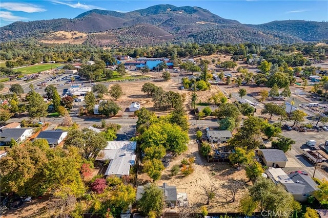 drone / aerial view featuring a mountain view