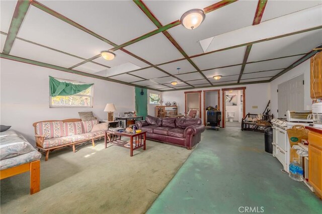 living room with concrete floors