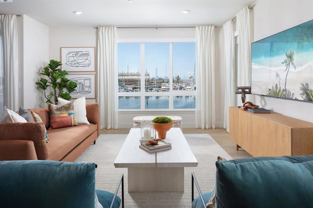 living room with light hardwood / wood-style floors