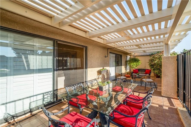 view of patio with an outdoor hangout area and a pergola