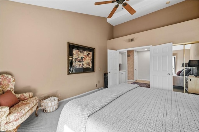 bedroom featuring ceiling fan and carpet floors