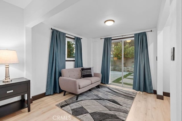 sitting room featuring plenty of natural light and light hardwood / wood-style floors