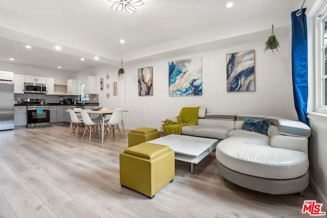 living room with light hardwood / wood-style floors