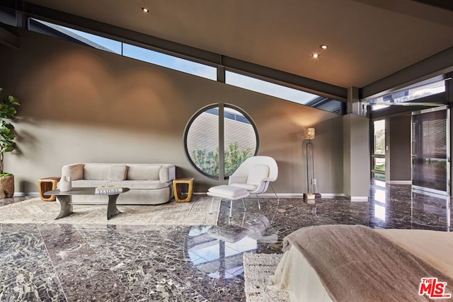 living room featuring a wealth of natural light and high vaulted ceiling