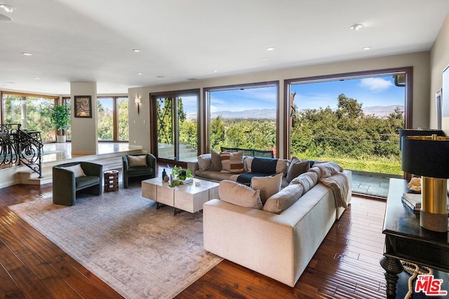 living room with dark wood-type flooring