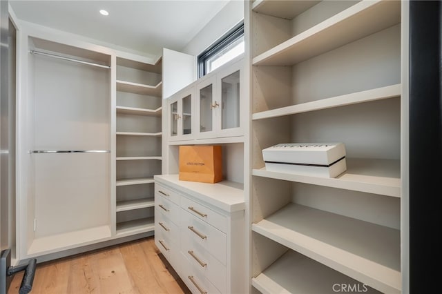 walk in closet featuring light hardwood / wood-style flooring