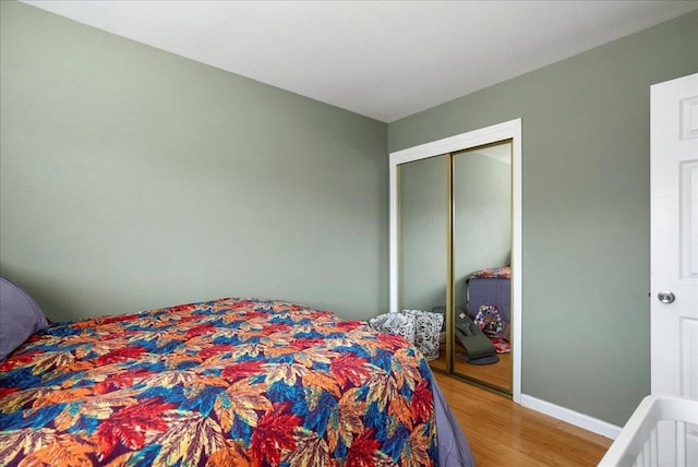 bedroom with a closet and wood-type flooring