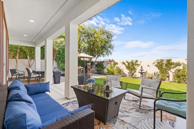 view of patio featuring an outdoor hangout area