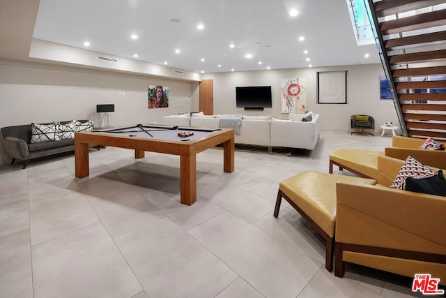 recreation room featuring light tile patterned floors and pool table