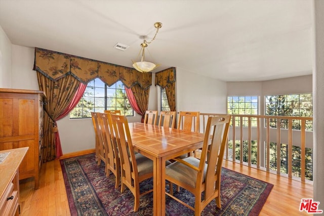 dining room featuring light hardwood / wood-style floors and a healthy amount of sunlight