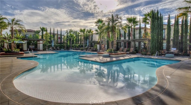 view of swimming pool with a patio area