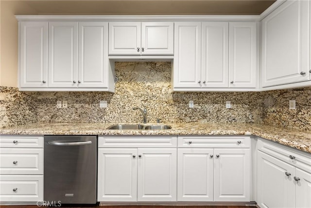 kitchen with white cabinetry, stainless steel dishwasher, and sink