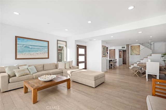 living room featuring light wood-type flooring