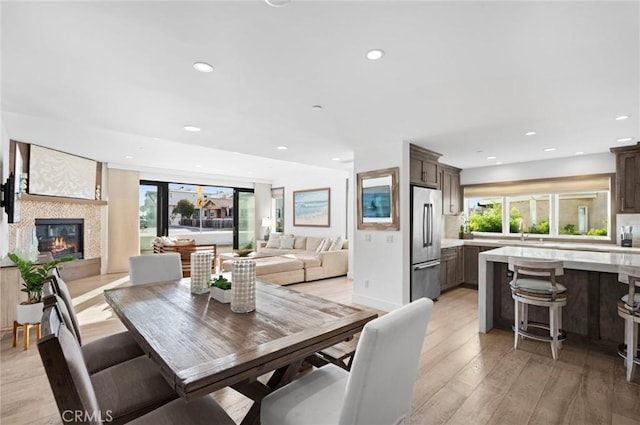 dining room with light hardwood / wood-style flooring and a wealth of natural light