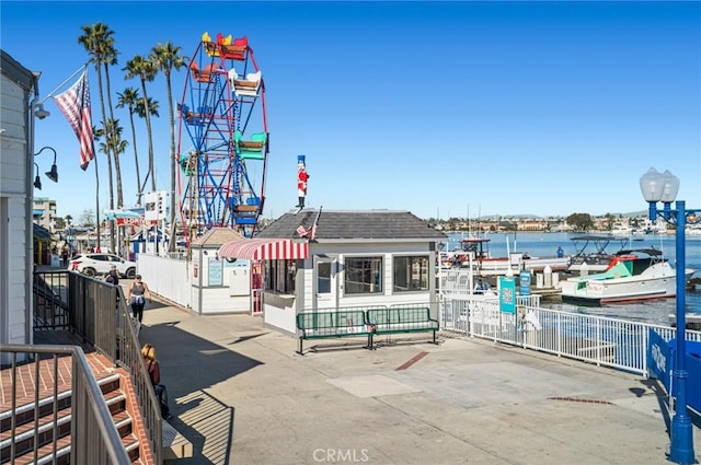 dock area with a water view