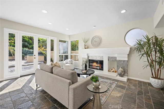 living room featuring french doors