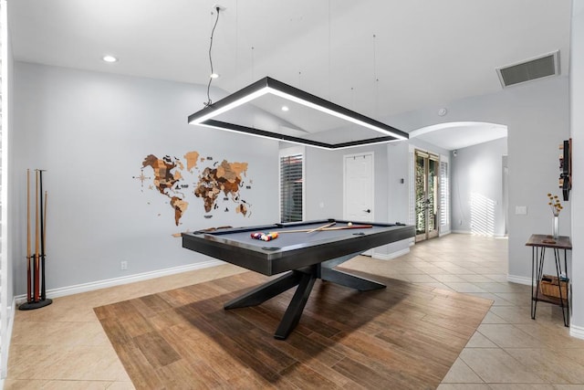 recreation room with light tile patterned floors and pool table