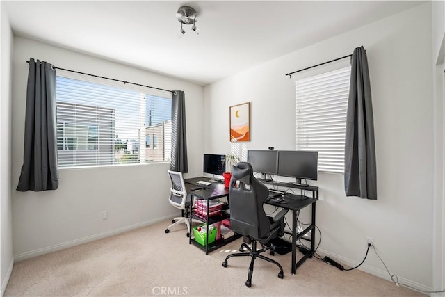 home office with light carpet