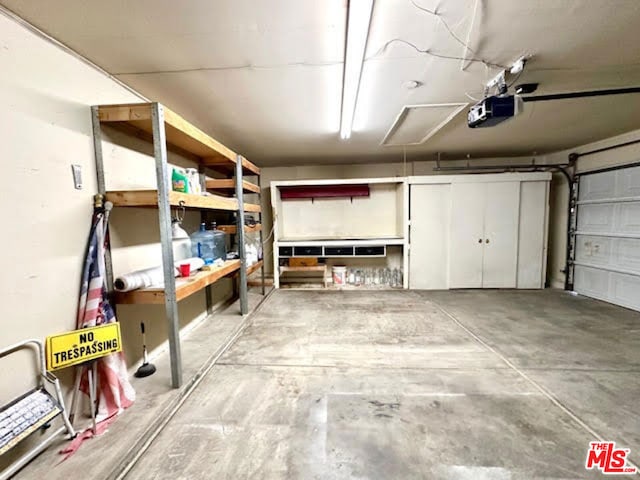 garage with a garage door opener