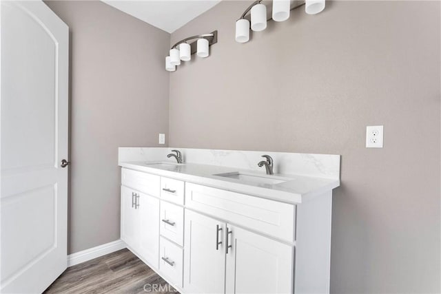 bathroom featuring wood-type flooring and vanity