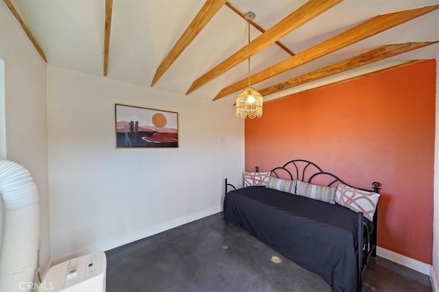 bedroom featuring beam ceiling