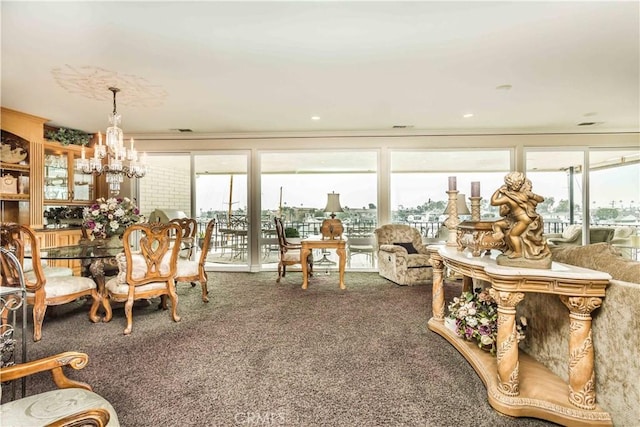 interior space with plenty of natural light and a notable chandelier