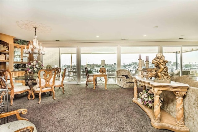 1203 Bayside Dr, Corona Del Mar, CA 92625 - living room featuring carpet floors, a chandelier, and healthy amount of natural light
